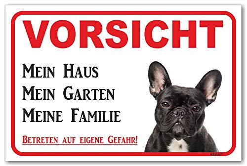 AdriLeo Schild - Vorsicht schwarze französische Bulldogge - Mein Haus - (15x20cm) / Achtung Hund Wachhund robust langlebig UV-beständig wetterfestes Warnschild