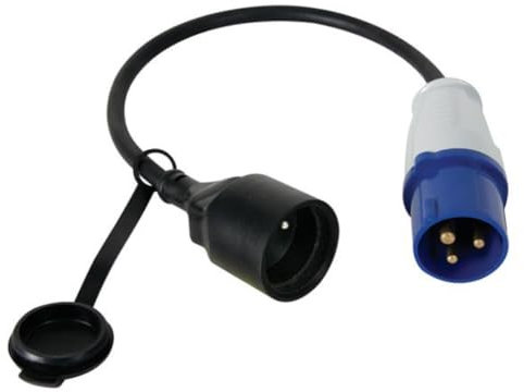 Perel Câble Adaptateur, H07RN-F 3G2.5, 0.4 m, 16 A/230 V, 3680 W, CEE vers Type E, Usage intérieur et extérieur, Caoutchouc, Bleu