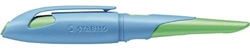 STABILO - Ergonomischer Schulfüller für Rechtshänder mit Standard-Feder M - EASYbirdy in himmelblau/grasgrün - Einzelstift - inklusive Patrone - Schreibfarbe blau (löschbar)