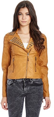 Redbridge Damen Jacke Übergangsjacke Kunst Lederjacke Rivets mit Nieten RBW7003 M Braun