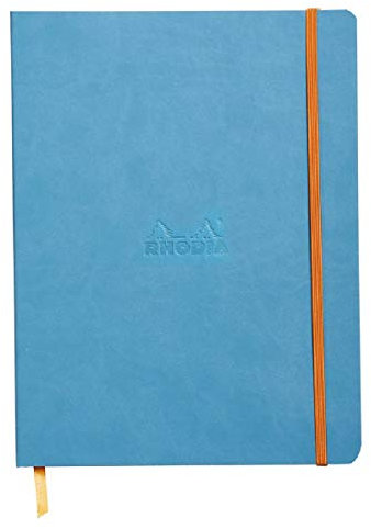 RHODIA 117507C - Turquoise Flexible Notebook - 19x25 cm - Lined - 160 pages - Clairefontaine Ivory Paper 90 g/m - Bookmark, Elastic Closure - Faux Leather Cover - Rhodiarama Collection