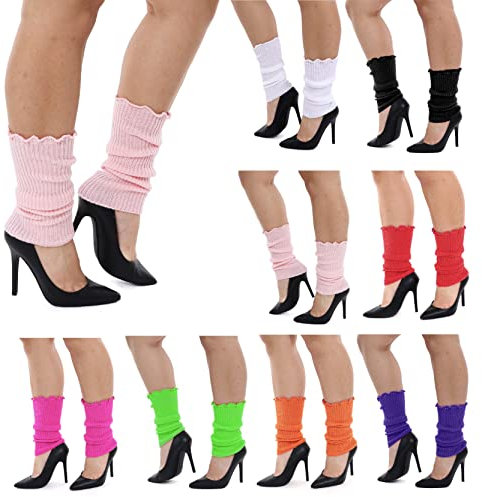 Ladies Pink Leg Warmers - 80s Fancy Dress Accessory - 1980s Pop Star Dancer Icon Neon Rave Dance Roller Disco