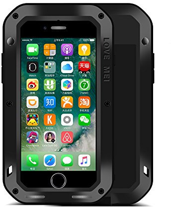 Fonrest iPhone 7 Case Love mei Powerful Aluminum Metal Armor Gorilla Glass Shockproof Snowproof Dirtproof Cover for iPhone SE 2020/7/8 (Black)