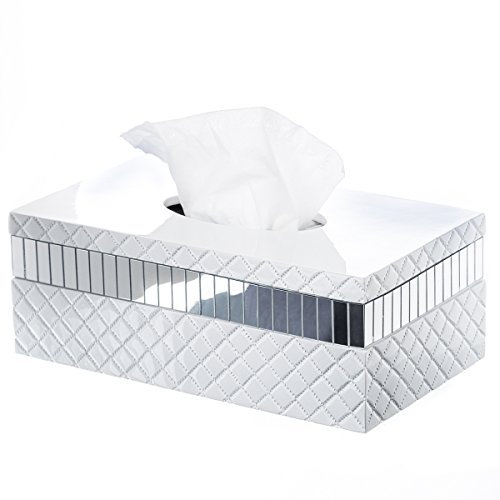 Gesteppter Spiegel Taschentuch-Box, rechteckig (25,4 x 14,7 9,5 cm) – dekorativer Papier-Serviettenhalter aus Kunstharz, rechteckige Servietten-Behälter Bodenschieber für elegante Badezimmerdekoration