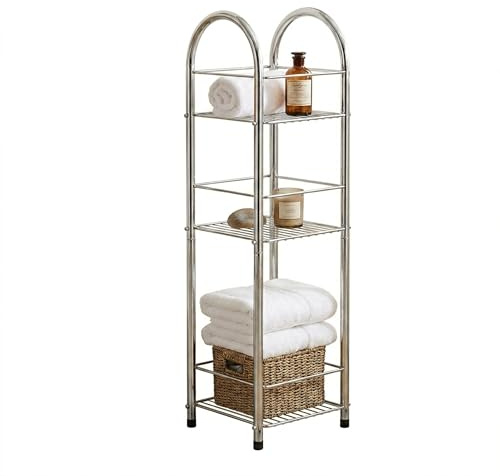 Premier Housewares 1600730 Shelving Unit Chrome Garage Storage 3 Tier Bathroom Organiser Non- Slip Shed Shelving Unit,Silver,Height 81 cm x width 24 cm x depth 22 cm