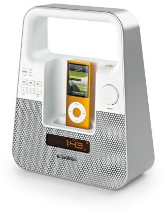 Memorex M10127 TagAlong Portable Boombox für iPhone und iPod (Integrierter Tragegriff, UKW-Radio, Line-In) grau