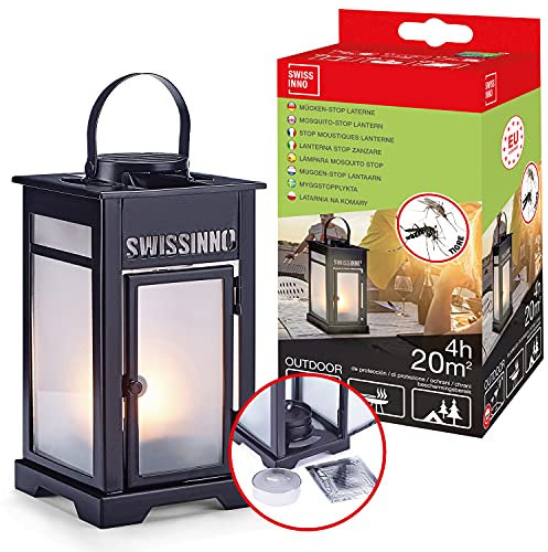 SWISSINNO Lanterne Stop-Moustique. Pour une protection de 4h sur une surface extérieure de 20 m2 contre les moustiques et les moustiques tigres. 100% efficace pour le jardin, le camping et la terrasse