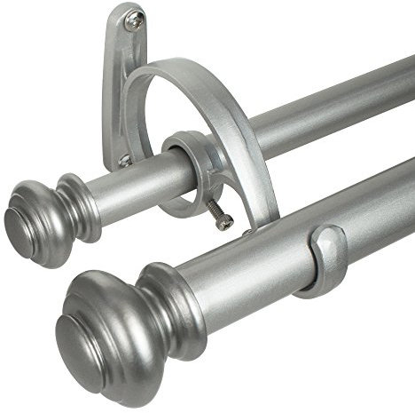 Decopolitan Vorhangstangen-Set für Doppelfenster, urnenförmiger Abschluss, 1 Zoll, Metall, silberfarben antik-Optik, 36 to 72