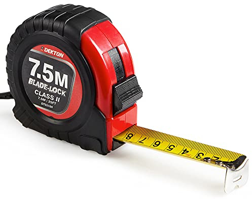 Dekton 7.5m X 25mm Hard Case Tape Measure-7.5m/10ft Blade-lock| Belt Clip| Rubber Grip| High Carbon Steel| Imperial And Metric Units| Durable, Accurate With Robust Hard Case| Easy-to-read Measurements