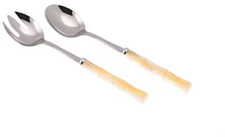 Rivadossi Sandro Set 2 Pezzi Insalata, Acciaio Inox 18/10, Materiale del Bastone: PMMA, Avorio, M
