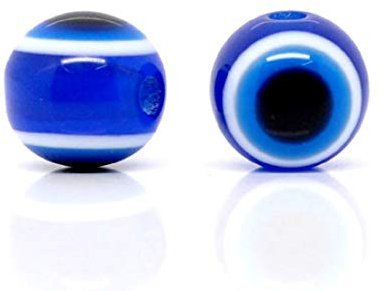 HOUSWEETY 100 Dunkel Blau Resin rund Spacer Perlen Beads Evil Eye Boese Auge 10mm