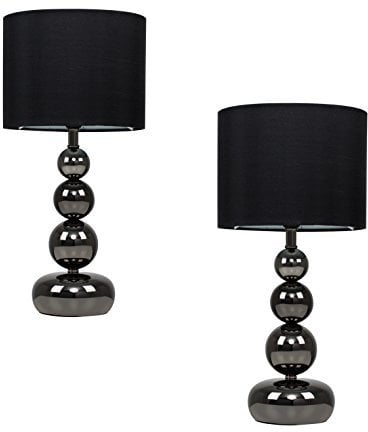 MiniSun | Stacked Balls Table Lamps with Black Faux Silk Shades | Table Lamps, Home Décor & Improvement Essential | Set of 2