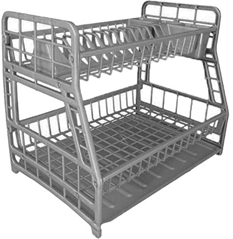 Silver Plastic 2 Tier Dish Cutlery Drainer Rack