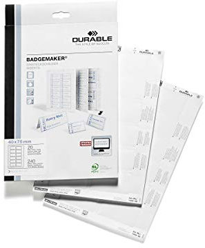 Durable BADGEMAKER Einsteckschilderbögen - für HxB 40 x 75 mm, VE 1200 Stk - abgerundete Ecken - Namensschild Zubehör