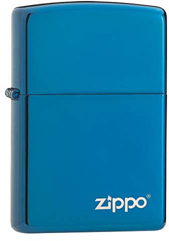 Zippo Windproof Lighter - Logo - High Polish Blue, Laser Engrave - Refillable, Lifetime Use - Adjustable Flame - Gift Box - Metal Construction - Made in USA