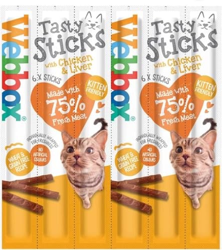 Webbox Tasty Cat Sticks Chicken and Liver Treats, 6 Sticks