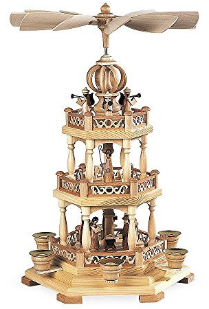 Mueller Weihnachtspyramide Heilige Geschichte mit Engeln, 2-stöckig, 45 cm hoch, natur, original Erzgebirge Seiffen