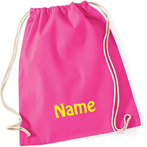 Turnbeutel pink mit Namen Bestickt aus 100% Baumwolle, Sportbeutel, Schwimmbeutel, Gym Sack, Gym Bag