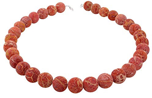 Kette Collier Natur-Koralle Schaumkoralle 16mm Kugel rot-orange mit Poren 53cm