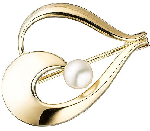 Brosche Perlenbrosche Goldbrosche mit Süßwasser-Zuchtperle weiß 585 Gelbgold