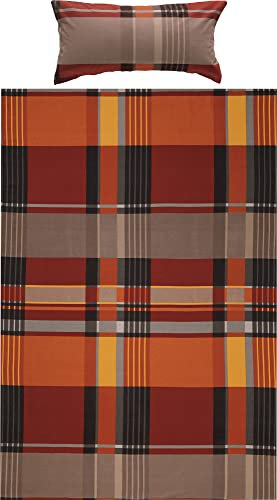 Erwin Müller warme Bettwäsche, Bettgarnitur Flanell Karo Terra Größe 40x80 cm / 155x220 cm - pflegeleicht, bügelleicht, 100% Baumwolle, mit Reißverschluss (weitere Größen)
