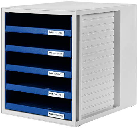 Han-Bürogeräte 1401-14 - Bandeja de correo apilable tamaño 75 x 330 x 320 mm color gris, azul