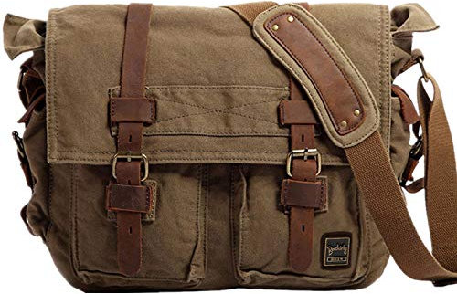 Berchirly Vintage Military Herren Canvas Messenger Bag für 13,3-17 Zoll Laptop, armee-grün, M-13.3, Vintage-Stil