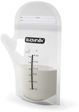 Suavinex - Pack 25 Bolsas Almacenaje de Leche Materna Pre-Esterilizadas. Ahorro de Leche Materna. Bolsas Almacenaje 180ml, 25 unidades