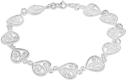 Tuscany Silver Damen Armband Sterling Silber Filigran Herz Glied 19cm/7.5zoll