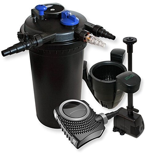 Wiltec Komplettset: CPF-15000 Teichdruckfilter bis 30000 L mit 18 Watt UV-C Teichklärer, NEO8000 SuperEco Teichpumpe 8000l/h 70W, SK-40 Skimmer mit Pumpe 3000l/h 60W, HJ-943 Springbrunnen 800l/h 16W