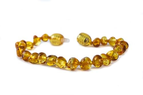 Baby J's - Honey Coloured Bracelet/Anklet - Premium Amber Bracelet - Handcrafted with 100% Baltic Amber - Fitted with a Safety Screw Clasp - Knotted to Prevent Scattering - 15cm