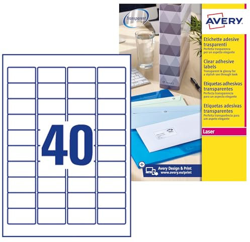 Avery Kristallklare Etiketten für Laserdrucker langlebig 40 pro Blatt 45,7 x 25,4 mm 1000 Stück transparent