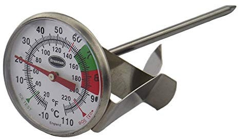 Brannan Frothy Milk Thermometer with 125 mm Stainless Steel Probe and Clip Barista Coffee