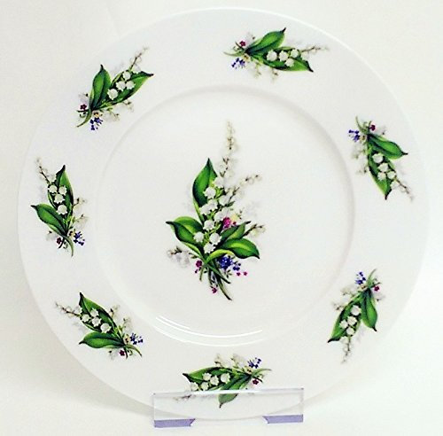 Muguet 20,3 cm Lot de 4 assiettes en porcelaine anglaise Motif lys Petit Déjeuner Assiettes à dessert décorée à la main au Royaume-Uni inclus