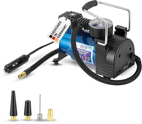 alca® Kompressor 12 V 10 bar 35 L/min 180 W LED Elektro Luftpumpe Minikompressor | für Kfz-Zigarettenanzünder mit einem Präzisions-Manometer, Displaybeleuchtung und hohem Pumpvolumen als Reifenfüller