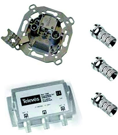 Televes - Kit per antenna parabolocia, dotato di miscelatore tv /sat separato diplexor + presa divisorio + 3 connettori