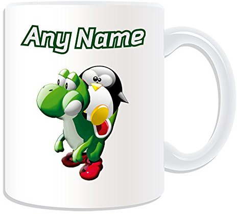 Yoshi - Taza de equitación con diseño de pingüino, color blanco
