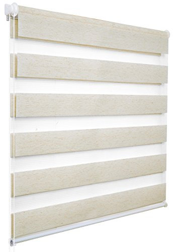 WOLTU Doppelrollo Klemmfix ohne Bohren Holzlook Buche B65 x H150 cm, Duo Rollo Zebrarollo Fensterrollo Klemmrollo Seitenzugrollo Easyfix lichtdurchlässig & verdunkelnd Rollos für Fenster und Tür