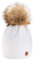 morefaz Wurm Winter Strickmütze Mütze Damen Kristalle Kiesel mit Große Bommel Pompon l SKI (Ecru) (MFAZ Ltd)