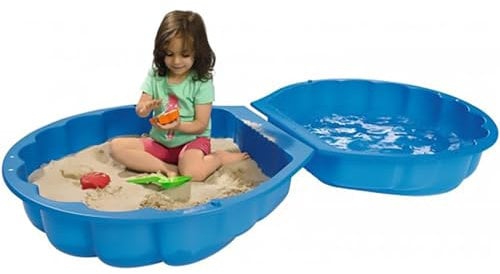 Smoby Big 7711-001 - Piscine en forme de coquille et bac à sable (89 x 88 x 23 cm), couleur bleue