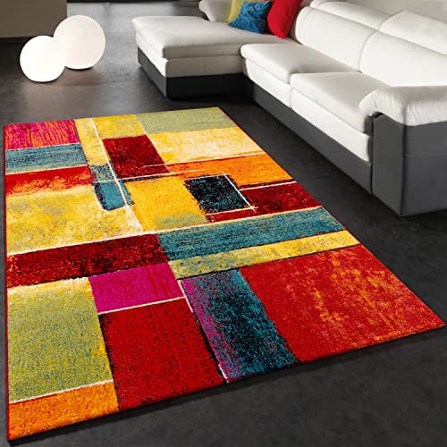 Paco Home Tappeto Salotto Moderno Soggiorno Pelo Corto Moderno Vintage Motivo Astratto Colorato, Dimensione:200x290 cm, Colore:Multicolore