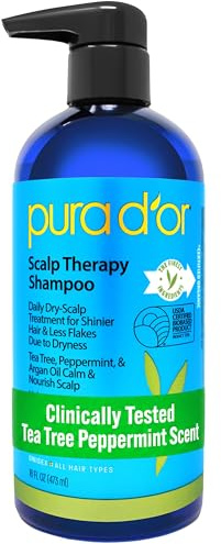 PURA D'OR Scalp Therapy Shampoo - Hydrates & Nourishes Scalp - Scalp Care Shampoo For Itchy Flaky Scalp w/ Tea Tree, Peppermint, Patchouli, Cedarwood, Clary Sage, Argan Oil 16oz (Packaging may vary) (00602)
