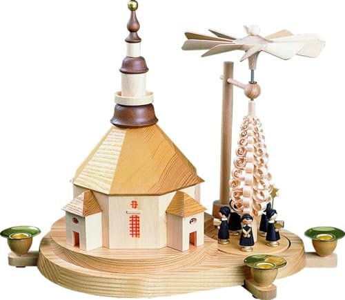 Richard Glässer Seiffener Kirche mit Weihnachtspyramide und Kurrende, elektrisch beleuchtet, 8064