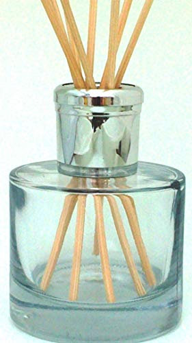 Round Glass Diffuser Bottle Shiny Silver Cap Travel Plug.