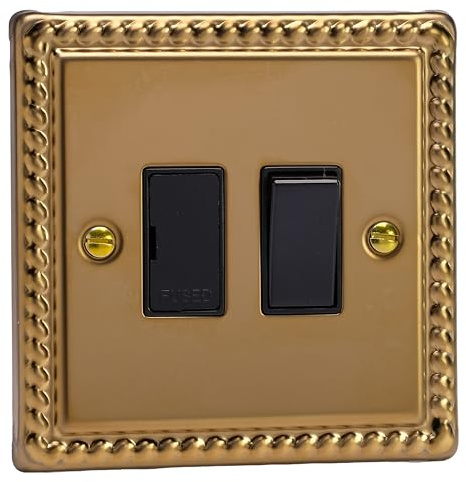 Varilight Switched Fused Spur - Classic Georgian Brass With Black Insert, XG6B