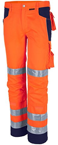Qualitex Warnschutz-Bund-Hose Arbeits-Hose PRO MG 245 - orange/Marine - Größe: 110