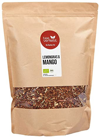 teeverliebt - Bio Rooibos Tee Mango & Lemongras 1000 g I Loser Rotbusch-Tee in feinster Blatt-Qualität - koffeinfrei I Exotisch Fruchtig Frisch I Aus kontrolliert biologischem Anbau I 1 kg