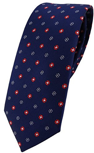 TigerTie - schmale Designer Krawatte in marine dunkelblau rot silber gepunktet