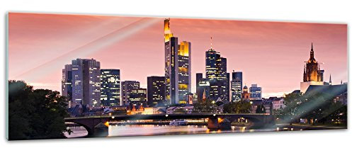 Bilderdepot24 Glasbild - Frankfurt Skyline bei Nacht - 120x40 cm - Deko Glas - Wandbild aus Glas - Bild auf Glas - moderne Bilderdepot24 Glasbilder - Glasfoto - Echtglas
