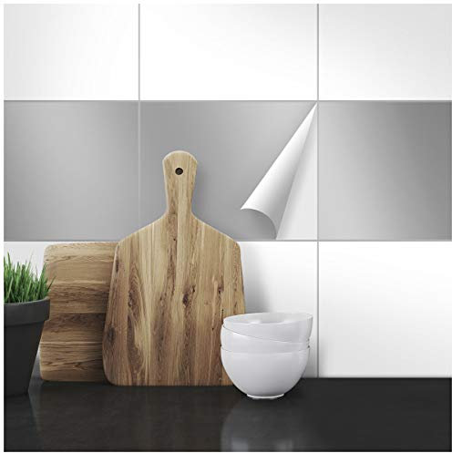 WANDKINGS Fliesenaufkleber 19,5 x 24,5 cm, 50 Stück - Silber SEIDENMATT